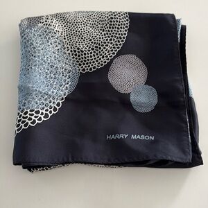 NWT Harry Mason San Fransisco Black and Blue circles Patterned 100% Silk Scarf